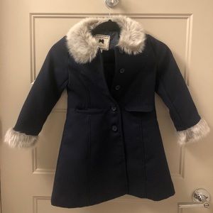 Janie & Jack Navy Coat with Grey Fur